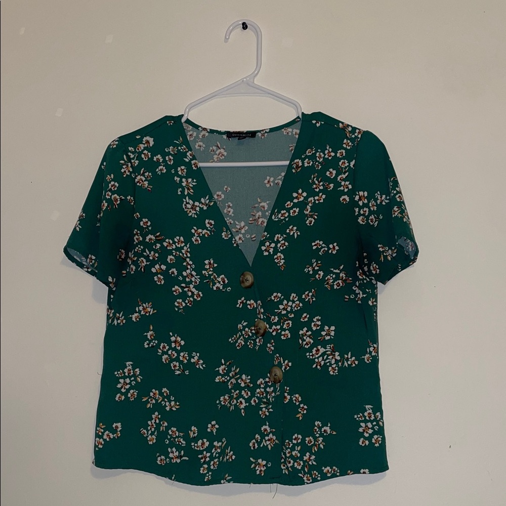 Dynamite Green Floral Blouse